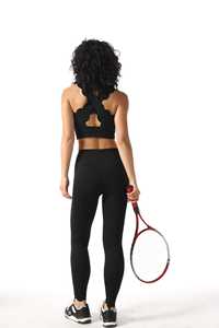 <strong>Lace</strong> <strong>Trim</strong> Yoga Set for Women 2-Piece Sweat-Wicking Solid Crop Top High Waist <strong>Leggings</strong> Push-Up Sexy Fitness - Product Image 3