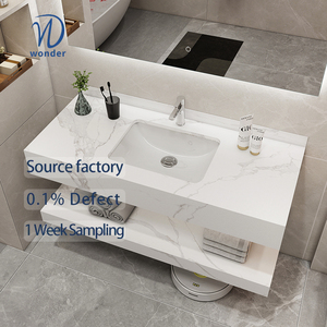 Tocador de Baño <span class=keywords><strong>con</strong></span> Lavabo de Mármol y Gabinete de Losa de <span class=keywords><strong>Roca</strong></span>, Lavamanos de Cerámica <span class=keywords><strong>con</strong></span> LED Inteligente y Encimera de Mármol para el Hogar - Product Image 1