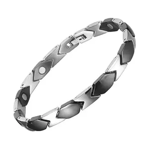 Nouveau design en acier inoxydable plaqué or hexagonal en céramique détachable ion négatif bio-santé bracelet magnétique pour les femmes