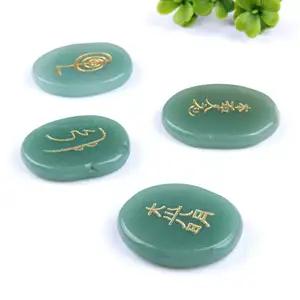 Natural Green Aventurine Stones Reiki Healing Symbols Stones