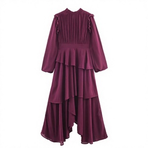 2026 Spring New <b>Vintage</b> European American Irregular Layered Decoration Floor-Length Long Sleeve A-Line - Product Image 2