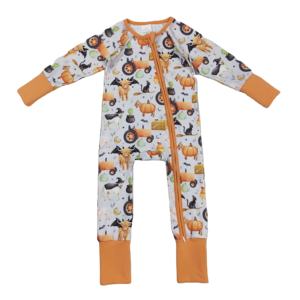Infant baby <b>girl</b> Pumpkin car cow cattle print kids wholesale romper long sleeve zipper <b>jumpsuit</b> child warmth sleeper set - Product Image 1