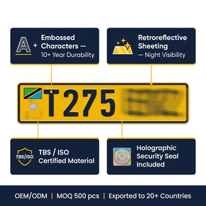 Placa de Matrícula Decorativa Reflectante Personalizada de Tanzania, Placa de Número de Coche de Aluminio en Relieve de Alta Visibilidad <span class=keywords><strong>para</strong></span> Recuerdo - Product Image 4
