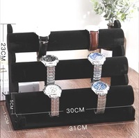 Rak Pajangan Perhiasan Grosir, Stand Perhiasan Kain Custom 5 Tingkat 3 Lapis, Hitam Abu-abu Beludru, untuk Jam Tangan, Gelang, dan Perhiasan Lainnya