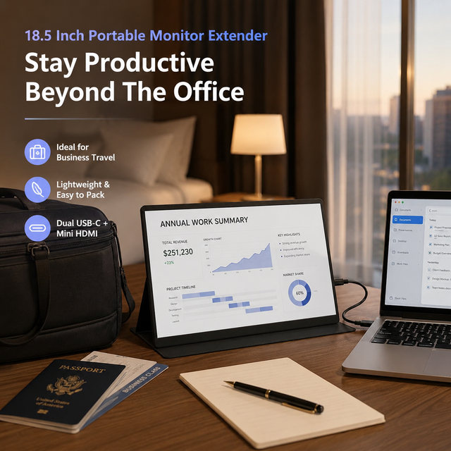 18.5 Inch Laptop Screen Extender 1080P IPS Portable Monitor 120Hz USB C Mini Second Screen for Work and Travel
