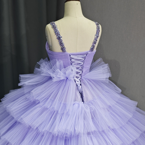 Robes de Quinceañera en tulle superposé violet clair avec volants, dos corset, robe de mariée grande taille Dy5717-1 - Product Image 3