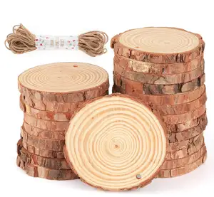 Tranches de bois 30 pièces 3.1 ''-3.5'' kit de bois non fini avec trou pré-percé, tranches de bois ornements pour noël bricolage artisanat rustique