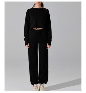 Ensemble <span class=keywords><strong>de</strong></span> survêtement personnalisé pour filles et femmes, haut à manches longues et pantalon <span class=keywords><strong>de</strong></span> <span class=keywords><strong>jogging</strong></span> taille haute à cordon <span class=keywords><strong>de</strong></span> serrage - Product Image 5