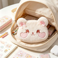 Dompet Koin Beruang Lucu Custom, Bulu Pendek dengan Hiasan Pita, Dompet Kawaii untuk Anak Perempuan, Penggunaan Sehari-hari, Hadiah, Grosir
