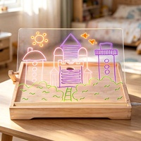 Tableau de dessin LED pour enfants, tableau effaçable à sec en acrylique lumineux avec support en bois, ensemble d'art magique réutilisable, cadeaux d'anniversaire