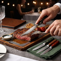 Couteau à steak dentelé en acier inoxydable pleine longueur avec manche en bois, couverts de restaurant, fourniture en gros OEM