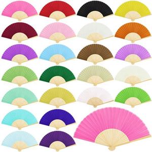 Precio de fábrica: Abanico de mano de tela de bambú de 21 cm (8 pulgadas) con estampado de seda blanca para novias, bodas, fiestas, regalo de empresa DIY barato, decoración. - Product Image 2