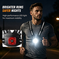Lampe frontale rechargeable 400LM pour course nocturne avec fonction mémoire, détachable et rotative, autonomie 12h