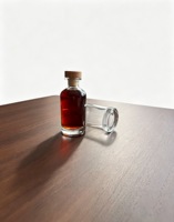 Botol Minuman Keras Kaca Mini Bulat Transparan Kosong 100ml 200ml, Tutup Kayu Sederhana, Logo Custom untuk Whiskey Brandy Vodka, Promo Panas