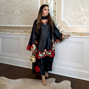 Kurta noire brodée longueur cheville pour femme, coupe classique, tenue indienne pakistanaise pour mariage et fête - Product Image 1