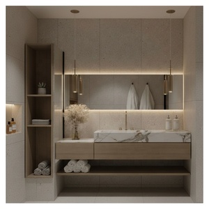 Meuble de salle de bain de luxe avec miroir et éclairage intégrés, vasque moderne et armoire de toilette - Product Image 2