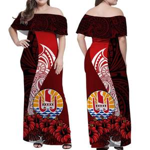 Robe longue sexy à volants pour femmes Tahiti <span class=keywords><strong>polynésien</strong></span> Tribal Tattoo Design Puletasi Haïti élégante robe à manches courtes - Product Image 1