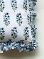 Housse de coussin vintage en coton indien imprimé à la main avec volants, housses de coussin à volants imprimées à la main, coussins bohèmes 16x16 18x18 20x20