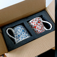 Mug rétro en porcelaine bleu et blanc, élégant et portable, pour café, petit-déjeuner, lait, bureau
