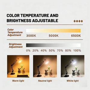 Lampe de bureau LED portable et réglable de style nordique avec abat-jour tambour, bras long, E26/E27, intensité variable pour l'étude ou le bureau - Product Image 5