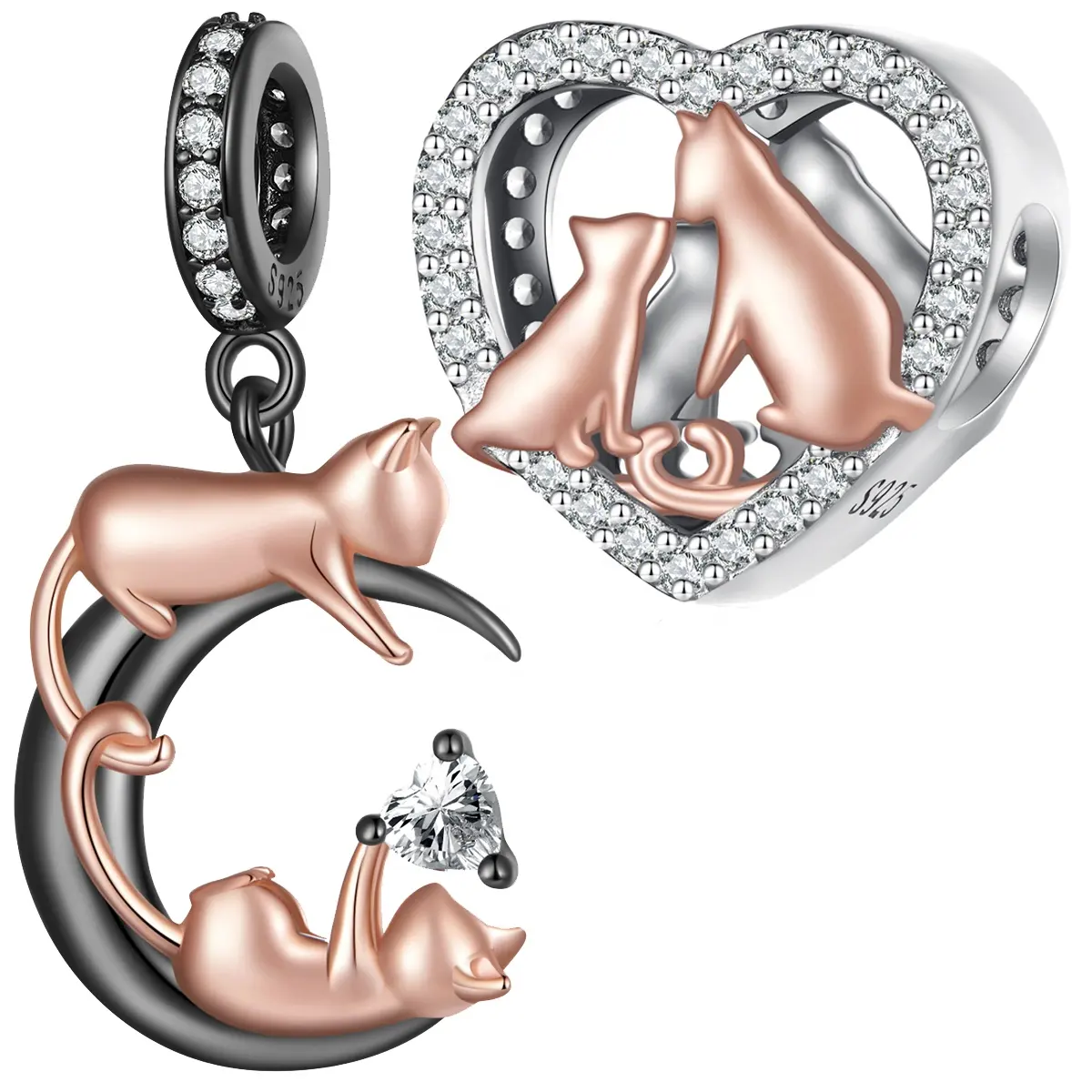 Jilina nuovo design 925 argento Sterling placcato in oro rosa che bacia ciondolo ciondolo bracciale misura collana donna gioielli perline fai da te