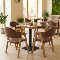 Ensemble table et chaises de restaurant en bois nordique, mobilier de salle à manger rembourré pour café, salon de thé, usage commercial