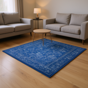 Tappeto Rettangolare Blu Crema Floreale 9x12 a Pelo Corto Lavabile in Lavatrice Adatto ai Bambini per Soggiorno Camera da Letto Sala da Pranzo - Product Image 2