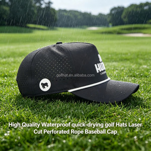 Casquette de baseball réglable à 5 panneaux en polyester 100 % de haute qualité, visière incurvée, imperméable, avec logo brodé personnalisé, pour le sport et le golf, motif à pois - Product Image 1