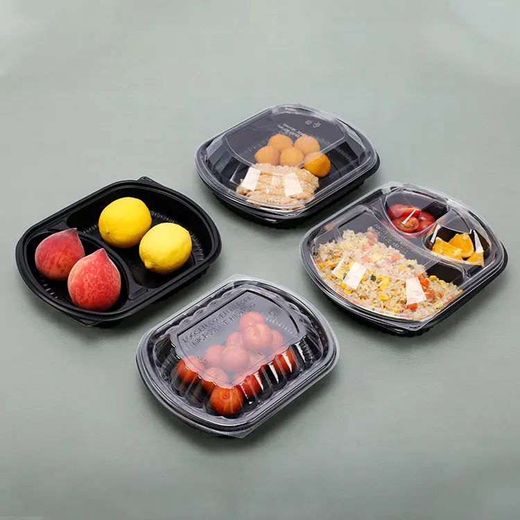 กล่องข้าวแบบใสสำหรับใส่อาหาร,กล่องอาหารกลางวันแบบใช้แล้วทิ้งมี3ช่องพลาสติกเป็นมิตรต่อสิ่งแวดล้อม
