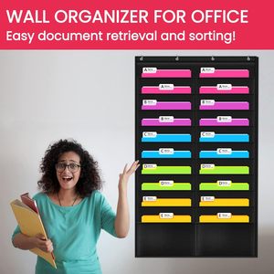 <b>Folder</b> <b>Pocket</b> Chart 20 <b>Pockets</b> Wall Mounted Hanging Organizer For Office School Classroom Stationery Storage Black Non Woven - Product Image 5