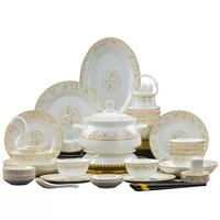 Service de table en porcelaine blanche à bordure dorée, design européen, vaisselle en céramique florale de luxe pour dîner formel et service à domicile