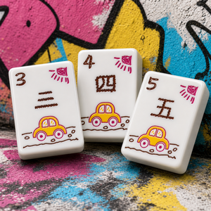 Set di Mahjong Americano Personalizzato in Acrilico a Singolo Strato, Motivo Disegnato a Mano Tema 'Star-Hugger', Set Mahjong Inciso 'Little Lucky' - Product Image 5