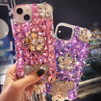 Housse de téléphone de luxe fleur papillon diamant fait à la main pour iPhone 15 14 13 12 11 Pro Max Bling Bling coque de téléphone