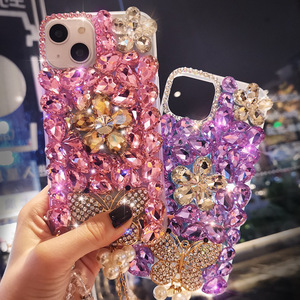 Funda de teléfono hecha a mano con diamantes de mariposa y flores de lujo para iPhone 15 14 13 12 11 Pro Max Bling - Product Image 3