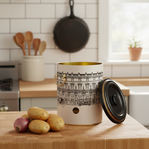 Vintage Cityscapes Illustration 5L Metal Food <b>Storage</b> <b>Container</b> Ø175x225mm Potato & Onion Bin - Product Image 3