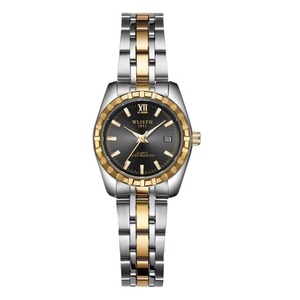 Juego de Relojes de Pareja de Acero Inoxidable Clásicos con Logotipo Personalizado al por Mayor, Esfera Negra con Números Romanos - Product Image 1