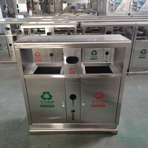 Contenedor de Basura Comercial de Acero Inoxidable 89x36x92cm para Clasificación de Residuos, Cubo de Reciclaje para Exteriores para Gestión de Propiedades Comunitarias - Product Image 1
