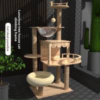 Arbre à chat moderne en carton écologique à 5 niveaux avec griffoir, niche d'intimité, sûr pour l'intérieur/extérieur, toutes saisons, interactif pour chats
