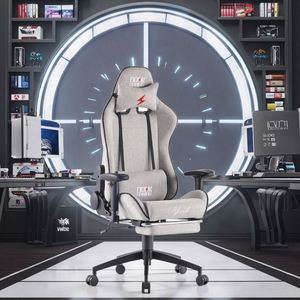 Ergonomic Grey Gaming Chair Fabric Swivel Chair with <b>Footrest</b> & Cold Cure Foam Reclining & Revolving Features for Gamers - Product Image 2