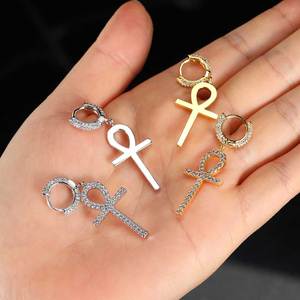 New Hip Hop Gold Statement Hoop Earrings Bling Iced Out Zircon Round Cross Diamond <b>Stud</b> Earrings Set Jewelry for Men Women Gift - Product Image 6
