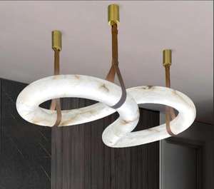 Candelabro colgante de alabastro natural español con luces de Isla de cocina para sala de estar moderna - Product Image 4