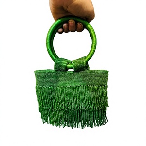 Bolso de mano de lujo con flecos de cuentas verdes, hecho a mano, de algodón suave, con asa redonda, para mujer, ideal para fiestas, resorts y playa, OEM ODM - Product Image 1