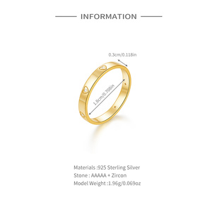 CANNER Wholesale Custom 18K Gold Plated 925 Sterling <b>Silver</b> Zircon Heart Design Couple Love <b>Ring</b> for Women <b>Men</b> - Product Image 6
