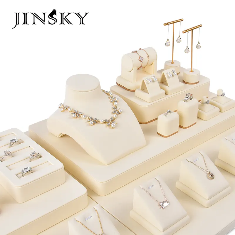 Jinsky ที่ตั้งแสดงเครื่องประดับไมโครไฟเบอร์, ที่ตั้งองค์ประกอบโลหะสีทองแบบกำหนดเองแหวนสร้อยข้อมือผู้ถือต่างหูสร้อยคอ