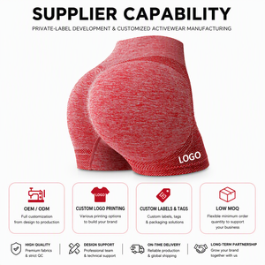 Women Premium <b>Red</b> Heather Seamless Yoga <b>Shorts</b> with <b>Booty</b> Scrunch Detail and High Waist for Professional Fitness Collections - Product Image 2