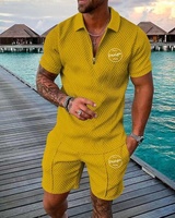 Vente en gros de vêtements de golf, ensemble polo et short à fermeture éclair pour hommes, ensembles de survêtements pour hommes personnalisés de haute qualité, ensembles pour hommes avec logo sérigraphié en soie