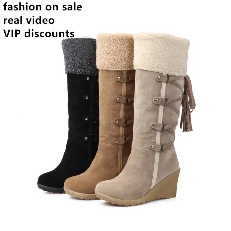 2022 Fashion Winter wedge Women Knee High Boots Autumn Snow Boots Round Head Large Size Long Barrel Shoes For Ladies