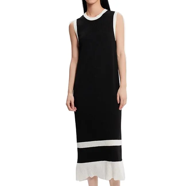 فستان طويل منسوج من القماش بتصميم بسيط وبأشكال متباينة للنساء موديل 2024