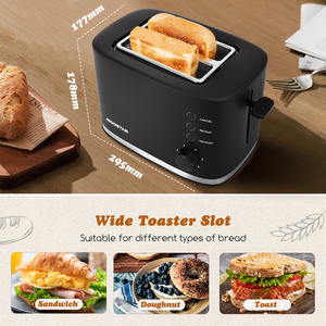 Aigostar tostapane 2 fette, rastrelliera riscaldante, 6 impostazioni di pane tostato, annullare, scongelare e riscaldare le funzioni, vassoio briciole, 800W, nero - Product Image 5