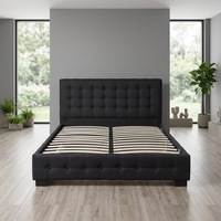 Lit double en lin de style nordique en stock avec cadre à ressorts élastiques mobiles